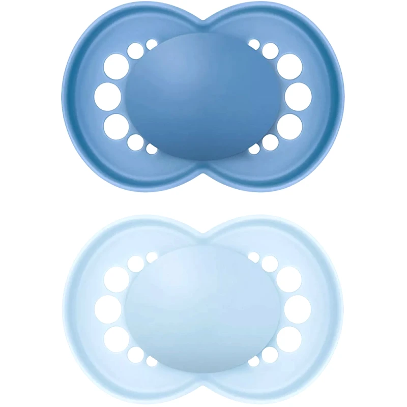 Mam Mam Original Unprinted Matt Silicone Soother 6-16m Ορθοδοντική Πιπίλα με Θηλή Σιλικόνης Φιλική προς το Δερματάκι του Μωρού με Πρακτική Θήκη Μεταφοράς 2 Τεμάχια, Κωδ 178SBC - Μπλε / Γαλάζιο