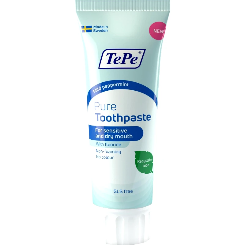 Tepe Tepe Mild Peppermint Pure Toothpaste for Sensitive & Dry Mouth Ήπια Φθοριούχος Οδοντόκρεμα με Ελαφριά Γεύση Μέντας για Ευαίσθητο & Ξηρό Στόμα 75ml