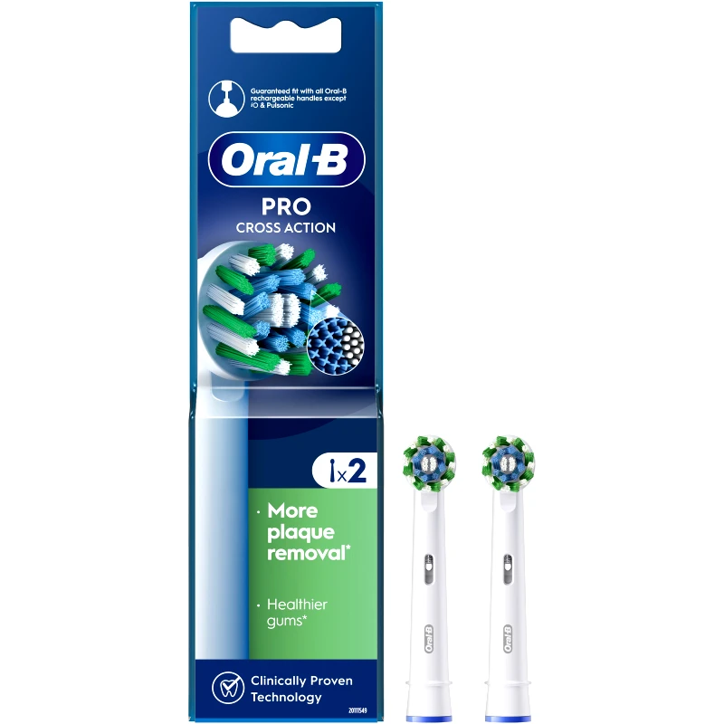 Oral-B Oral-B Pro Cross Action Medium Electric Toothbrush Head White Ανταλλακτικές Κεφαλές Ηλεκτρικής Οδοντόβουρτσας για Αφαίρεση της Πλάκας, Προστασία των Ούλων & Μεσαίας Σκληρότητας Ίνες με Ένδειξη Αντικατάστασης της Κεφαλής 2 Τεμάχια