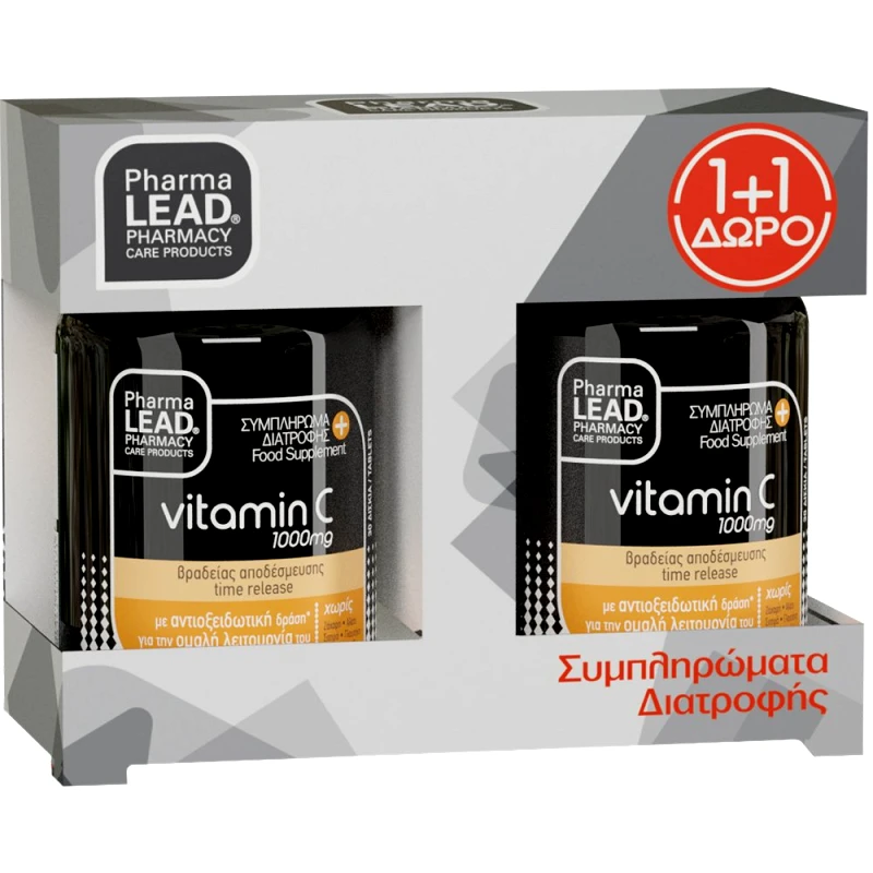 PharmaLead Pharmalead Promo Vitamin C 1000mg Συμπλήρωμα Διατροφής Βιταμίνης C Βραδείας Αποδέσμευσης για Ενίσχυση του Ανοσοποιητικού με Ισχυρή Αντιοξειδωτική Δράση 60caps (2x30caps)
