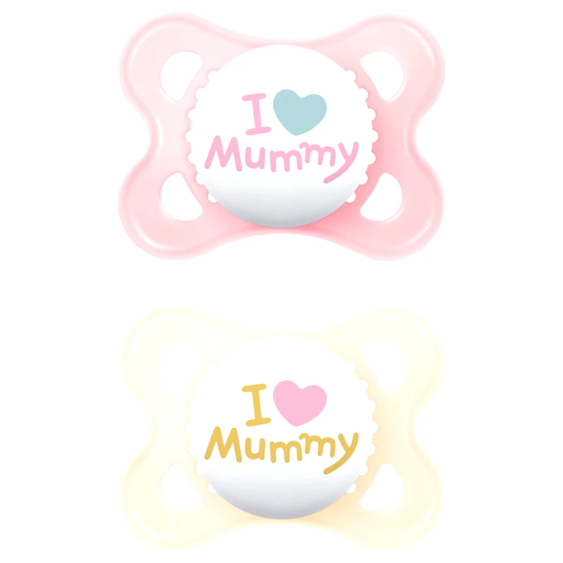 Mam Mam Original Ι Love Mommy Silicone Soother 2-6m Ορθοδοντική Πιπίλα με Θηλή Σιλικόνης Φιλική προς το Δερματάκι του Μωρού με Πρακτική Θήκη Μεταφοράς 2 Τεμάχια,  Κωδ 115SG1c - Ροζ / Κρεμ