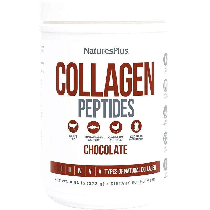 Natures Plus Natures Plus Collagen Peptides Συμπλήρωμα Διατροφής Πεπτιδίων Κολλαγόνου σε Μορφή Σκόνης για Υγιή Μαλλιά, Δέρμα, Νύχια & Αρθρώσεις με Γεύση Σοκολάτα 378g
