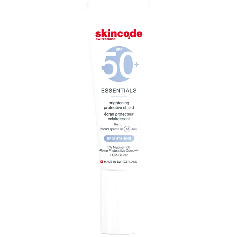 Skincode Skincode Essentials Brightening Protective Shield Λεπτόρρευστη Αντηλιακή Κρέμα Προσώπου Πολύ Υψηλής Προστασίας Κατά των Καφέ Κηλίδων & του Αποχρωματισμού Spf50+, 30ml