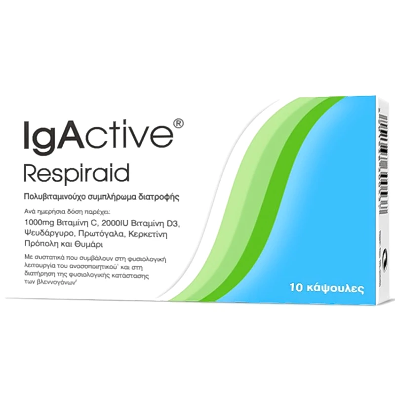 IgActive IgActive Respiraid Πολυβιταμινούχο Συμπλήρωμα Διατροφής Φόρμουλα Βιταμινών για την Ενίσχυση του Ανοσοποιητικού 10caps
