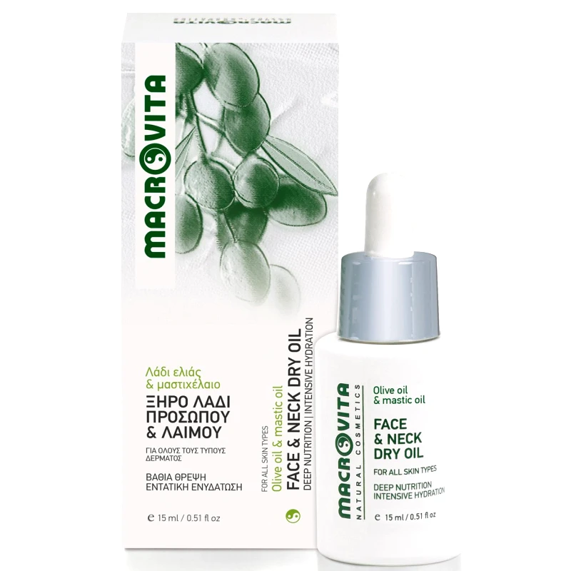Macrovita Macrovita Olive Oil & Mastic Oil Face & Neck Dry Oil Ξηρό Λάδι Προσώπου & Λαιμού, Όλοι οι Τύποι Δέρματος 15ml
