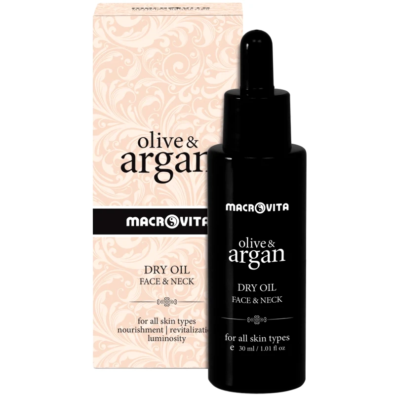 Macrovita Macrovita Olive & Argan Face, Neck Dry Oil Ξηρό Λάδι Προσώπου & Λαιμού για Θρέψη, Αναζωογόνηση, Φωτεινότητα για Όλους του Τύπους Δέρματος 30ml