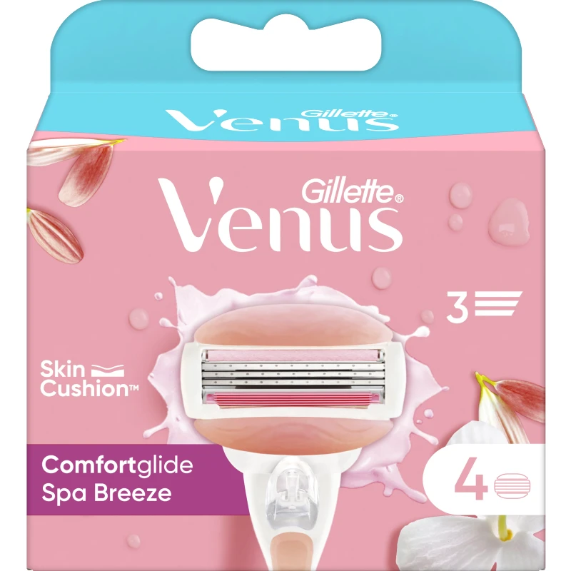 Gillette Gillette Venus ComfortGlide Spa Breeze Ανταλλακτικές Κεφαλές Ξυρίσματος με 3 Λεπίδες & 2 Λιπαντικές Μπάρες για Εξαιρετικά Βαθύ Ξύρισμα, 4 Τεμάχια