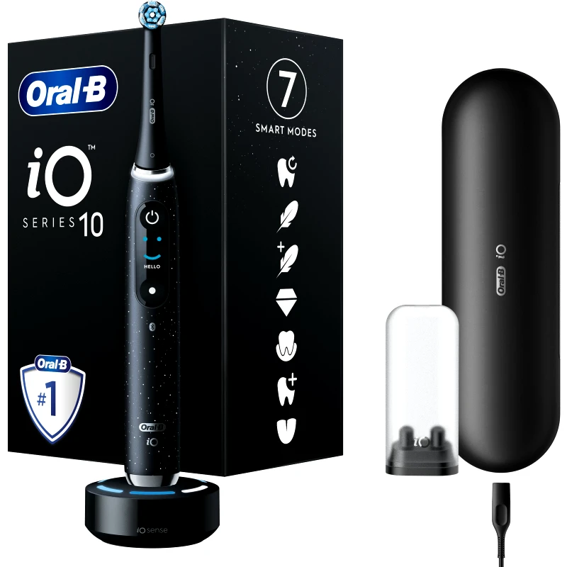 Oral-B Oral-B iO Series 10 Electric Toothbrush Ηλεκτρική Οδοντόβουρτσα Προηγμένης Τεχνολογίας με 7 Προγράμματα Καθαρισμού, Αθόρυβη Λειτουργία, 3D Teeth Tracking, Διαδραστική Οθόνη & Θήκη Φορτιστή 1 Τεμάχιο - Cosmic Black