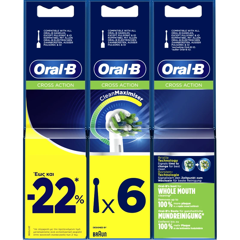 Oral-B Oral-B Promo Cross Action Clean Maximiser Ανταλλακτικές Κεφαλές Ηλεκτρικής Οδοντόβουρτσας με Τεχνολογία Ινών για Ένδειξη Αντικατάστασης της Κεφαλής 6 Τεμάχια