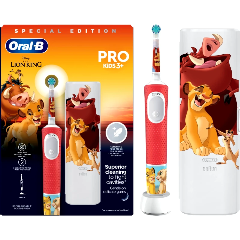 Oral-B Oral-B Promo The Lion King Vitality Pro Kids Electric Toothbrush 3+ Years Άσπρο - Κόκκινο 1 Τεμάχιο & Θήκη Μεταφοράς 1 Τεμάχιο