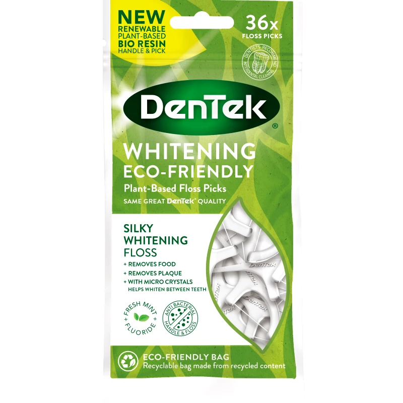 Dentek Dentek Whitening Plant-Based Silky Floss Picks Οδοντογλυφίδα με Οδοντικό Νήμα με Λευκαντικές Ιδιότητες Ιδανική & για Καθαρισμό Γλώσσας 36 Τεμάχια