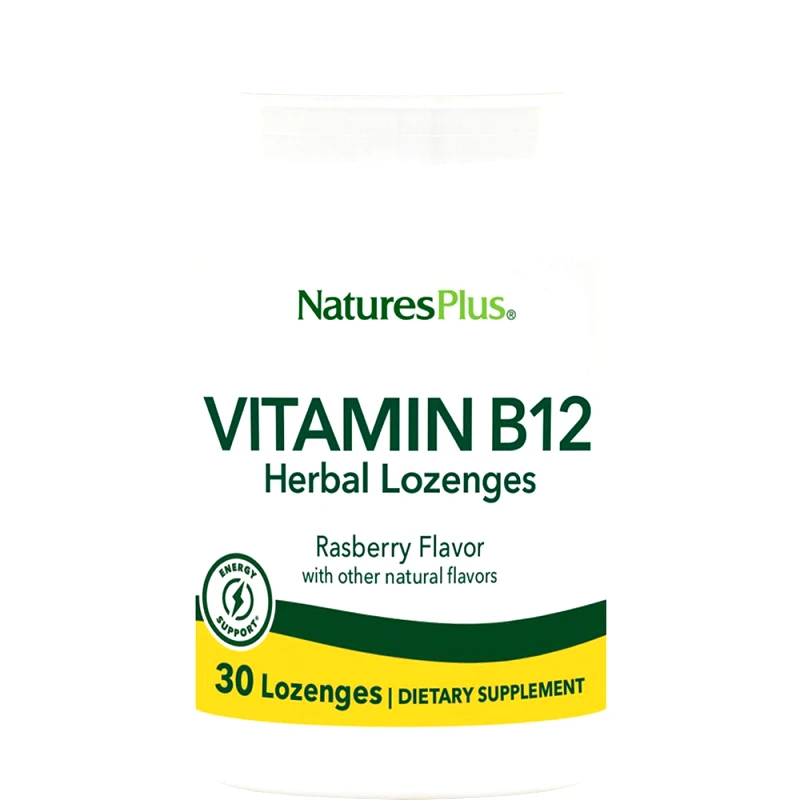 Natures Plus Natures Plus Vitamin B-12 1000μg Συμπλήρωμα Διατροφής με Βιταμίνη Β12 & Εκχύλισμα Βοτάνων για την Καλή Λειτουργία του Νευρικού & Αιμοποιητικού Συστήματος με Γεύση Σμέουρο 30 Lozenges