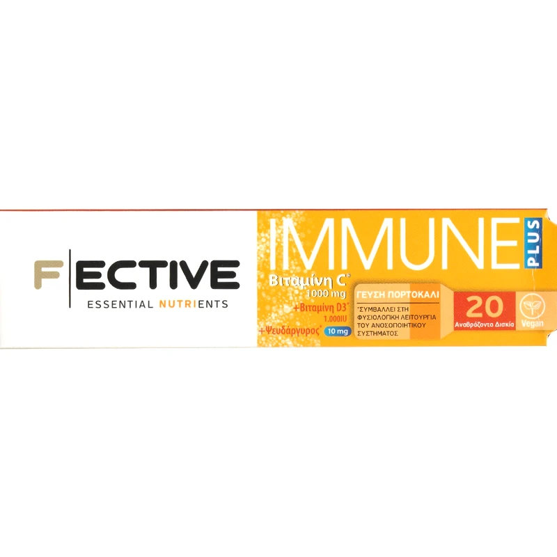 Fective Fective Immune Plus Συμπλήρωμα Διατροφής Βιταμίνης C, D3 & Ψευδάργυρου για την Ενίσχυση του Ανοσοποιητικού με Γεύση Πορτοκάλι 20 Effer.tabs