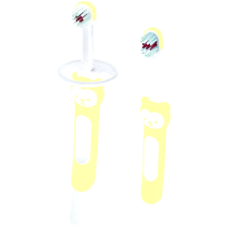 Mam Mam Learn to Brush Set Toothbrush 5m+ Βρεφική, Εκπαιδευτική Οδοντόβουρτσα με Μαλακές Ίνες & Ασπίδα Προστασίας 2 Τεμάχια - Κίτρινο