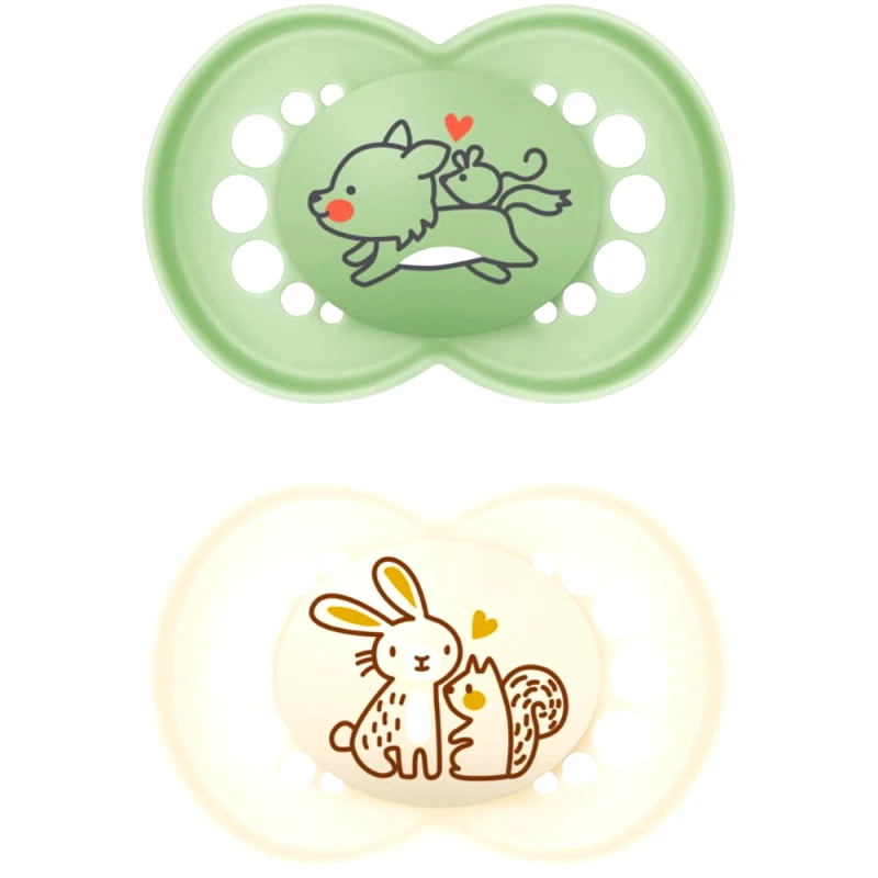 Mam Mam Original Silicone Soother 16m+ Ορθοδοντική Πιπίλα Σιλικόνης με Θήκη Μεταφοράς 2 Τεμάχια, Κωδ 250SUc - Πράσινο / Ζαχαρί