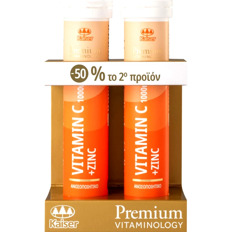 Kaiser Kaiser Promo Premium Vitaminology Vitamin C & Zinc Συμπλήρωμα Διατροφής με Βιταμίνη C & Ψευδάργυρο για την Ενίσχυση του Ανοσοποιητικού 2x20 Effer.tabs με -50% στο 2ο Προϊόν