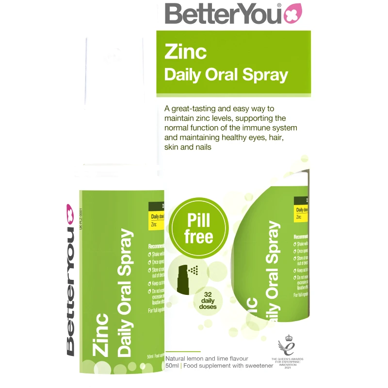 BetterYou BetterYou Zinc Daily Oral Spray Συμπλήρωμα Διατροφής Ψευδάργυρου σε Μορφή Spray για Ενίσχυση του Ανοσοποιητικού & Καλύ Υγεία Μαλλιών, Νυχιών & Δέρματος με Φυσική Γεύση Λεμόνι & Λαιμ 50ml