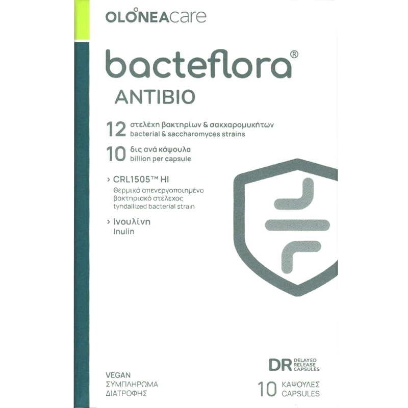 Olonea Olonea Bacteflora Antibio Συμπλήρωμα Διατροφής 12 Προβιοτικών Στελεχών για την Προστασία του Εντερικού Μικροβιώματος Κατά τη Διάρκεια Λήψης Αντιβίωσης 10caps