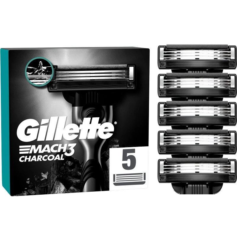 Gillette Gillette Mach 3 Charcoal Replacement Razors Ανταλλακτικές Κεφαλές Ξυριστικής Μηχανής 3 Λεπίδων με Ενεργό Άνθρακα 5 Τεμάχια