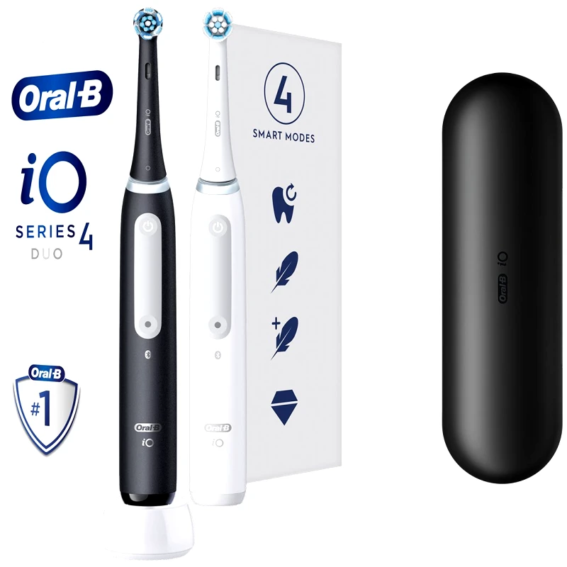Oral-B Oral-B iO 4 DUO Electric Toothbrushes Black & White Ηλεκτρικές Οδοντόβουρτσες Προηγμένης Τεχνολογίας Μαύρο 2 Τεμάχια