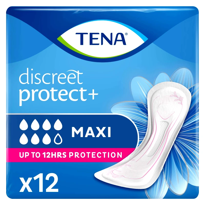 Tena Tena Discreet Protect+ ​​​​​​​Maxi Σερβιέτες για Βαριά Μορφή Ακράτειας 12 Τεμάχια
