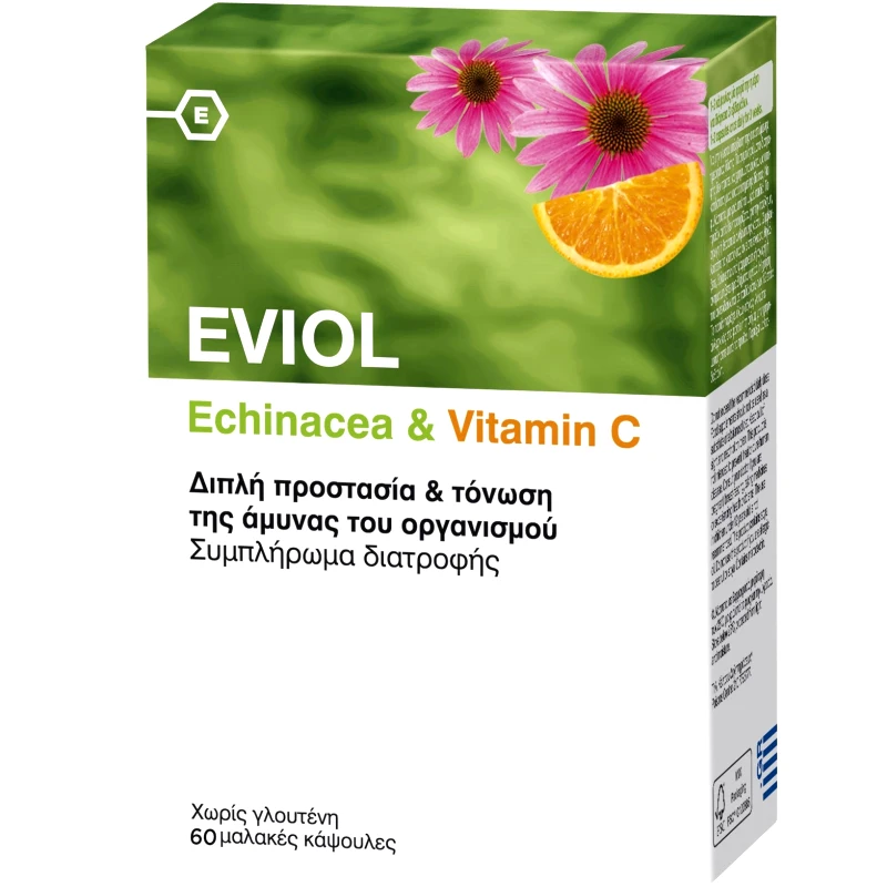 Eviol Eviol Echinacea & Vitamin C Συμπλήρωμα Διατροφής Διπλής Προστασίας & Τόνωσης της Άμυνας του Οργανισμού 60 Soft.Caps