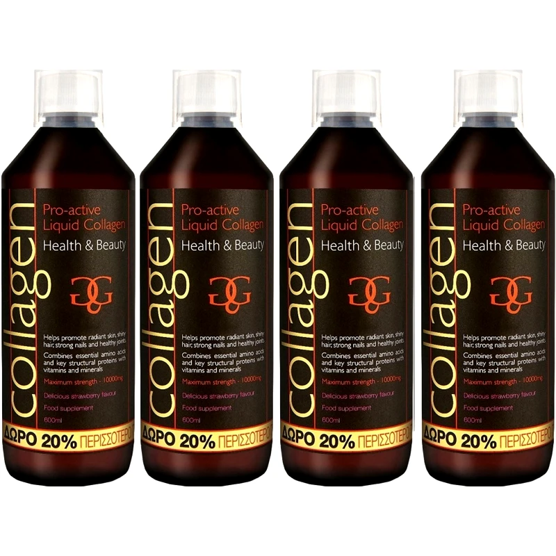 Total Health Solutions Σετ Collagen ProActive Πόσιμο Κολλαγόνο Συμπλήρωμα Διατροφής με Κολλαγόνο για το Δέρμα, Μαλλιά & Νύχια 2400ml (4x600ml) - 4 Φράουλα
