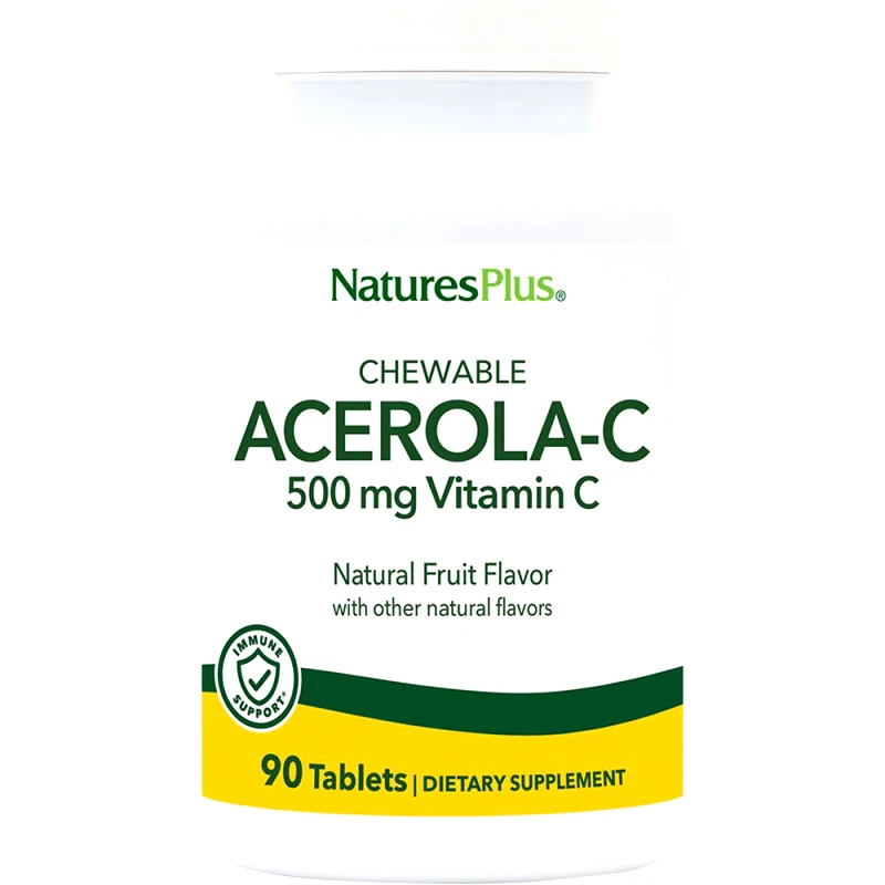 Natures Plus Natures Plus Acerola-C Complex Vitamin C 500mg Συμπλήρωμα Διατροφής Εκχυλίσματος Ασερόλας Πλούσιο σε Βιταμίνη C & Βιοφλαβονοειδή για την Ενίσχυση του Ανοσοποιητικού με Γεύση Κεράσι 90 Chew.tabs