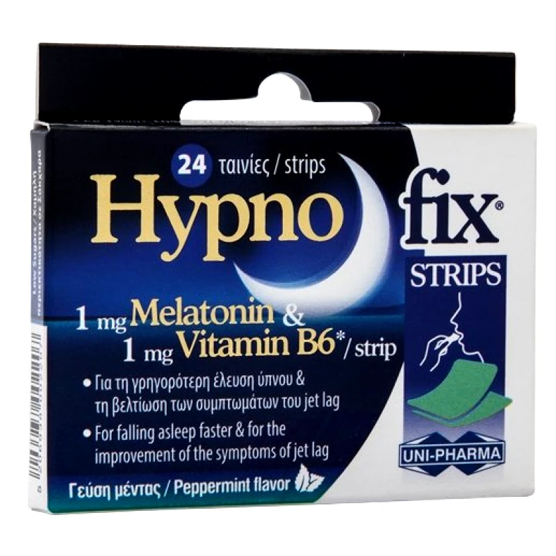 Uni-Pharma Uni-Pharma Hypno Fix Strips Συμπλήρωμα Διατροφής με Μελατονίνη, 24 ταινίες