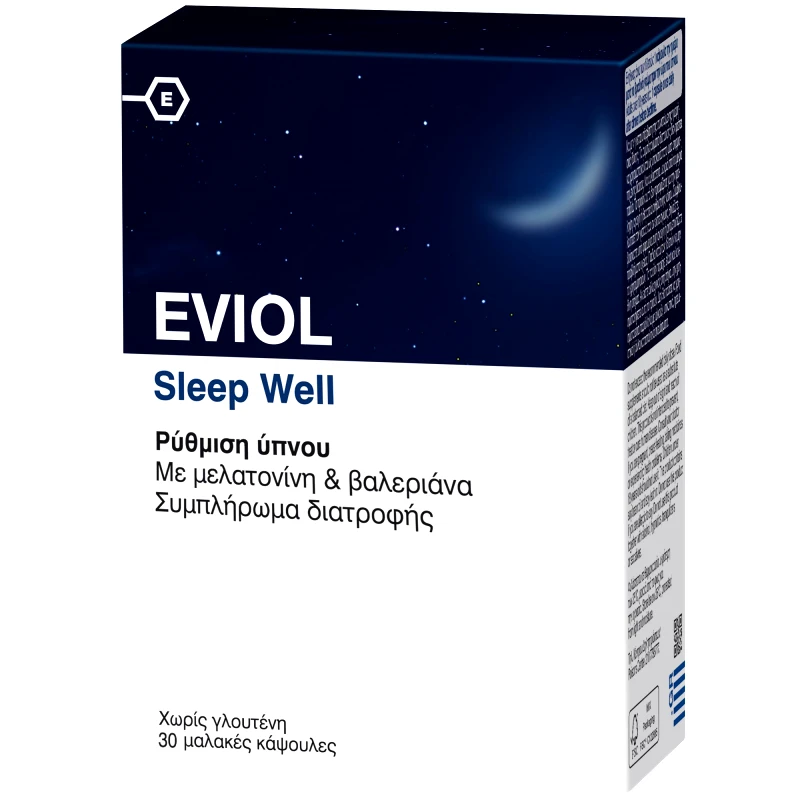 Eviol Eviol Sleep Well Συμπλήρωμα Διατροφής με Μελατονίνη για τη Βελτιστοποίηση & Ρύθμιση της Φυσιολογικής Λειτουργίας του Ύπνου 30 Soft.caps