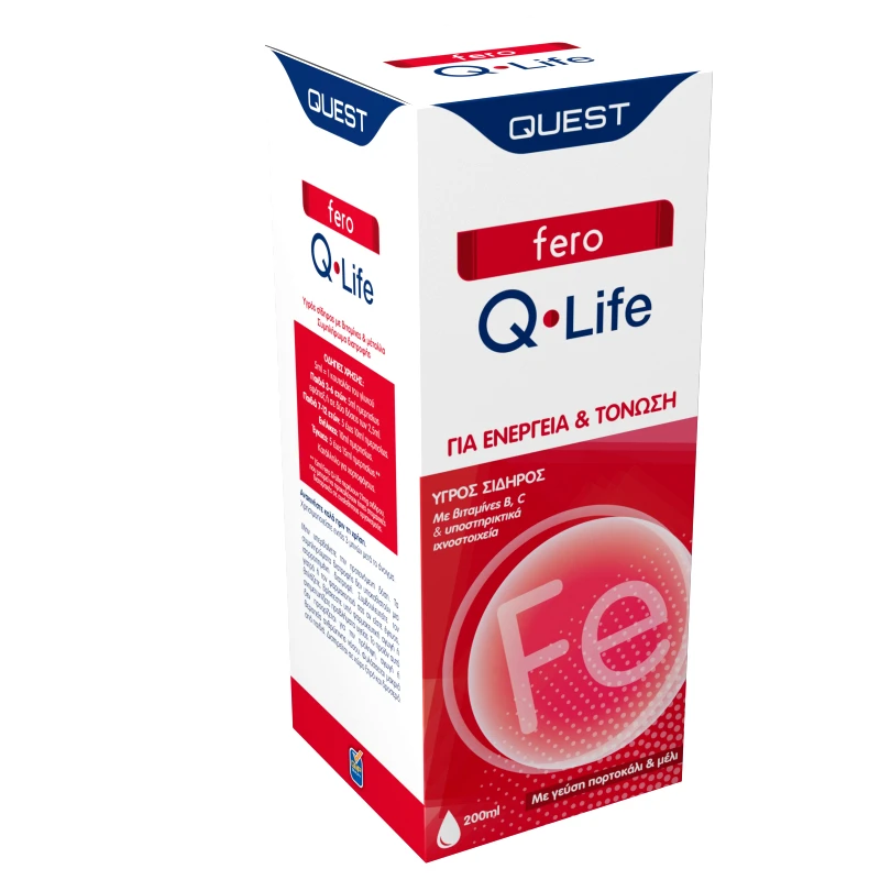 Quest Quest Fero Q-Life Συμπλήρωμα Διατροφής Υγρού Σιδήρου για Ενέργεια & Τόνωση του Οργανισμού, με Γεύση Πορτοκάλι & Μέλι 200ml