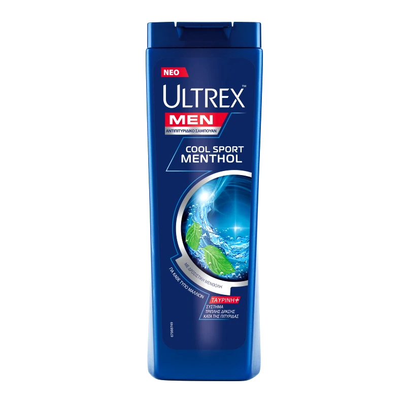Ultrex Ultrex Men Cool Sport Menthol Αντιπιτυριδικό Σαμπουάν με Ενεργή Μενθόλη για Έντονη Αίσθηση Φρεσκάδας 360ml