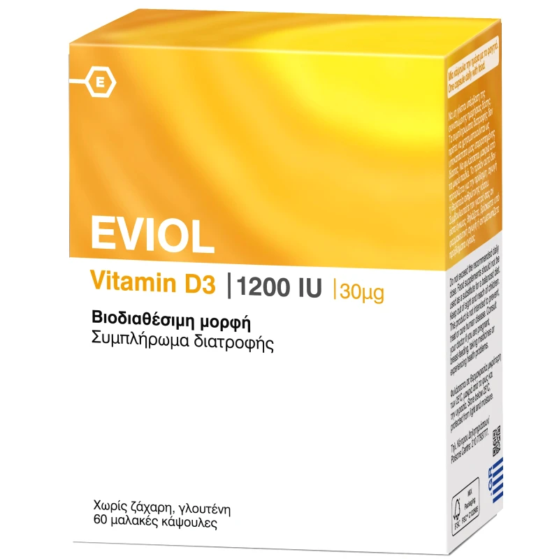 Eviol Eviol Vitamin D3 1200IU/30μg Συμπλήρωμα Διατροφής για την Φυσιολογική Απορρόφηση του Ασβεστίου από τον Οργανισμό 60 Soft.caps