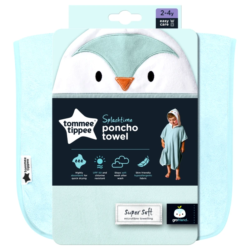 Tommee Tippee Tommee Tippee Splashtime Poncho Towel Κωδ CGA1002 Πόντσο Μπάνιου με Σχέδιο & Κουκούλα, που Στεγνώνει Γρήγορα 2-4 Years 1 Τεμάχιο - Percy the Penguin