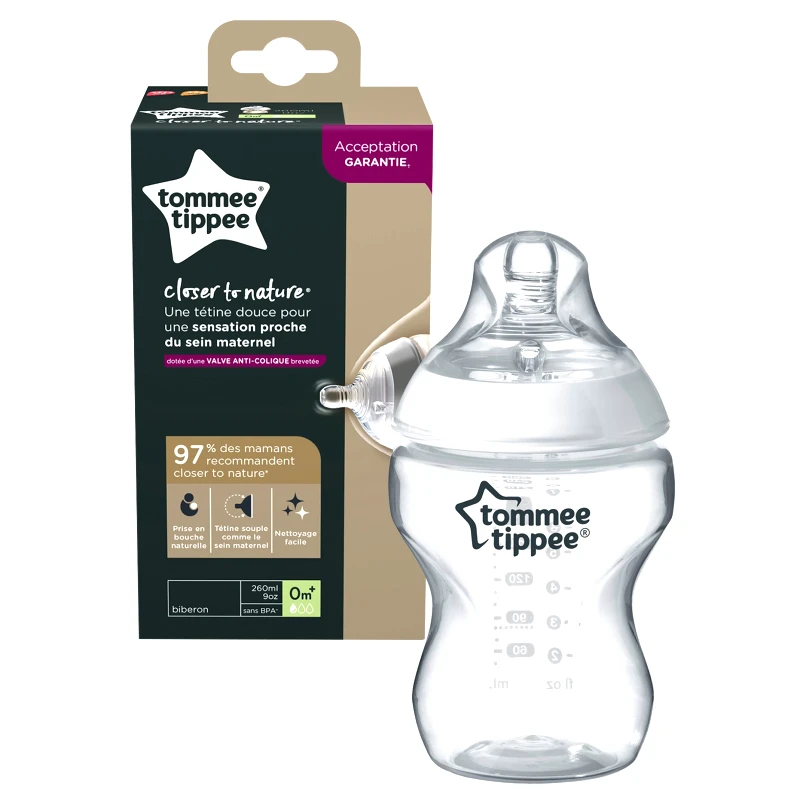 Tommee Tippee Tommee Tippee Closer to Nature Baby Bottle 0m+ Κωδ 42250089 Μπιμπερό Πολυπροπυλενίου Αργής Ροής με Θηλή Σιλικόνης Κατά των Κολικών 260ml