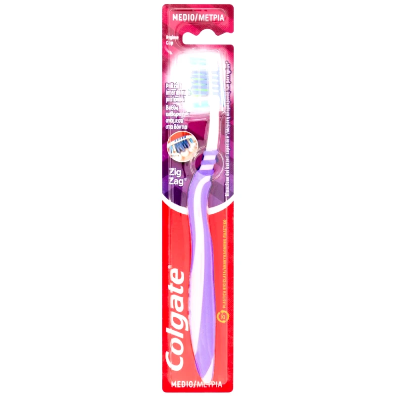 Colgate Colgate ZigZag Medium Οδοντόβουρτσα Μέτρια που Βοηθά στον Καθαρισμό των Δυσπρόσιτων Σημείων 1 Τεμάχιο - μωβ