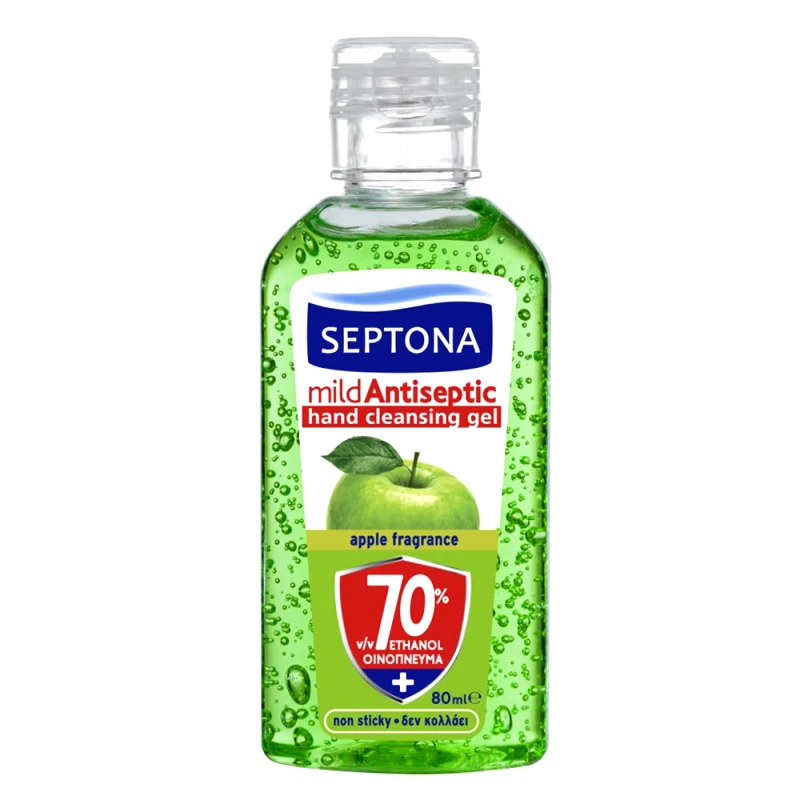 Septona Mild Antiseptic Hand Cleansing Apple Gel Travel Size Αντισηπτικό Gel Καθαρισμού Χεριών με Άρωμα Μήλο & 70% Οινόπνευμα 80ml φωτογραφία
