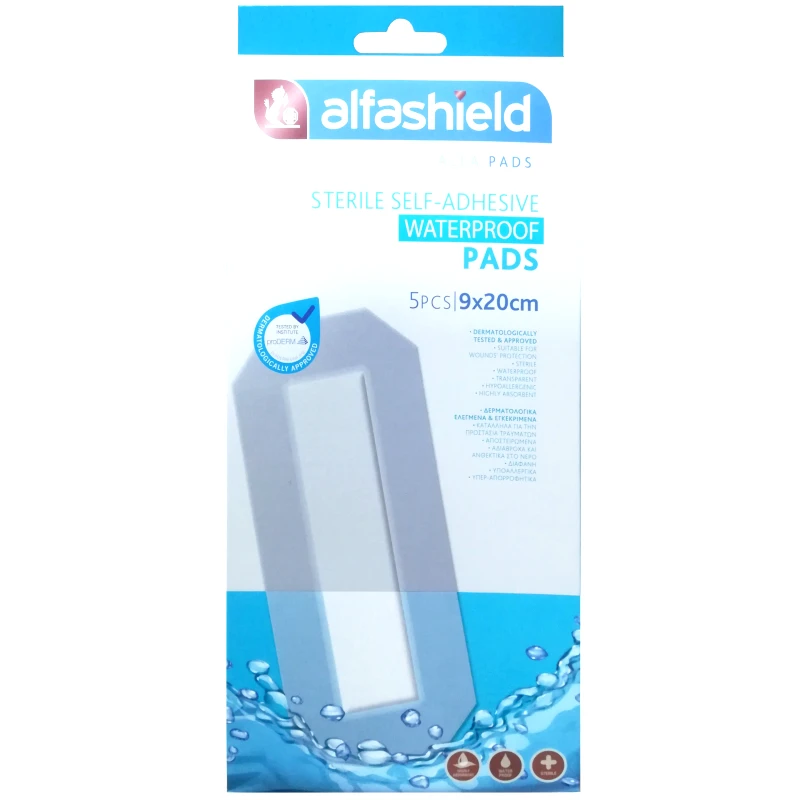 Karabinis Medical AlfaShield Sterile Self-Adhesive Waterproof Pads Αποστειρωμένα Αδιάβροχα Αυτοκόλλητα Επιθέματα 5 Τεμάχια - 9x20cm