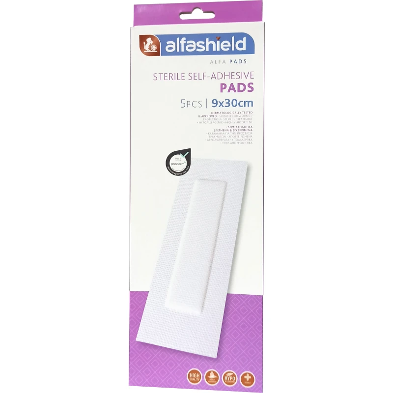 Karabinis Medical AlfaShield Sterile Self-Adhesive Pads Αποστειρωμένα Αυτοκόλλητα Επιθέματα 5 Τεμάχια - 9x30cm