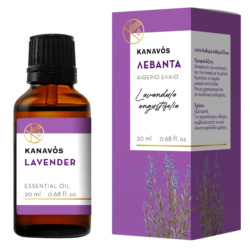 Syndesmos Group Kanavos Levander Essential Oil Αιθέριο Έλαιο για Φυσικό Αρωματισμό του Χώρου, Κατάλληλο για Εισπνοές που Προσφέρει Χαλάρωση & Ευεξία 20ml - Λεβάντα