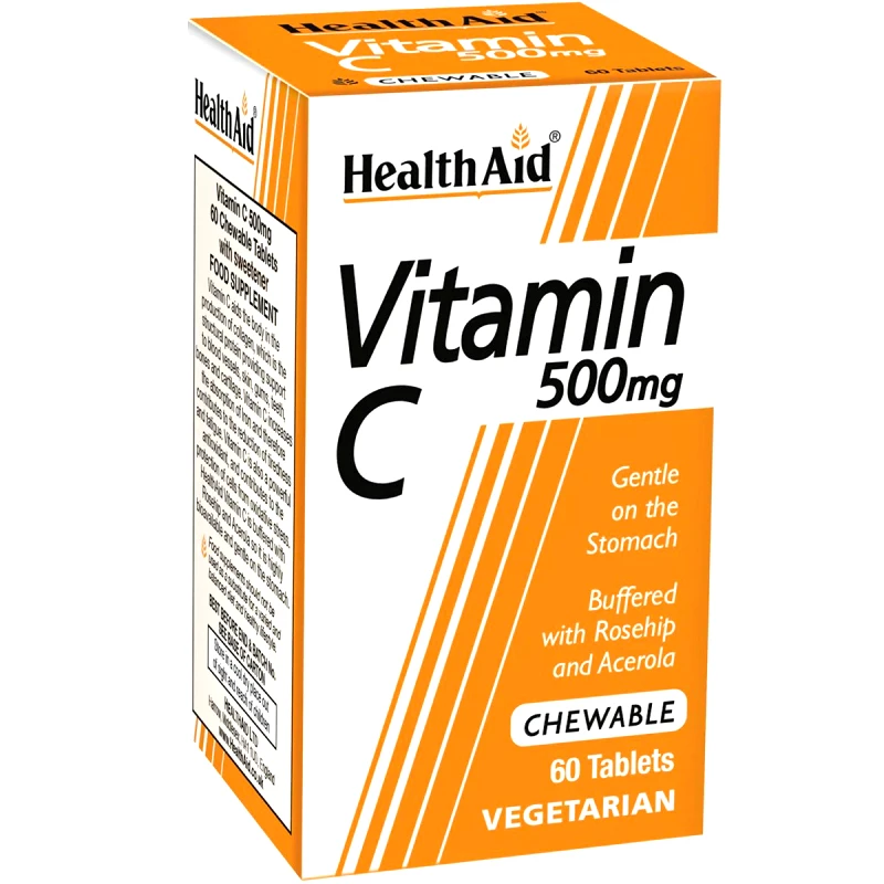 Health Aid Health Aid Vitamin C 500mg Συμπλήρωμα Διατροφή Βιταμίνης C για Ενίσχυση του Ανοσοποιητικού με Φυσική Γεύση 60 Chew.tabs