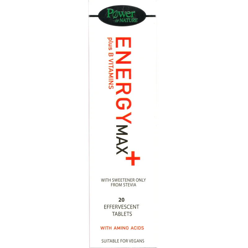 Power Health Power Health Energy Max Plus Vitamins B with Amino Acids Συμπλήρωμα Διατροφής Εκχυλίσματος Γκουαρανά, Βιταμινών Β & Αμινοξέων Ειδικής Φόρμουλας με Καφεΐνη για Ενέργεια Κατά της Κούρασης & Κόπωσης με Γεύση Tutti Frutti 20 Effer.tabs