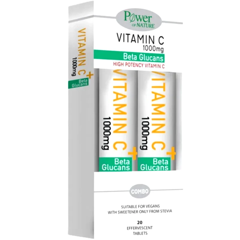 Power Health Promo High Potency Vitamin C 1000mg with Beta Glucans Συμπλήρωμα Διατροφής με Βιταμίνη C Υψηλής Ισχύος & Β-Γλυκάνες για Ενίσχυση του Ανοσοποιητικού με Γεύση Πορτοκάλι 40 Effer.tabs (2x20 Effer.tabs) φωτογραφία