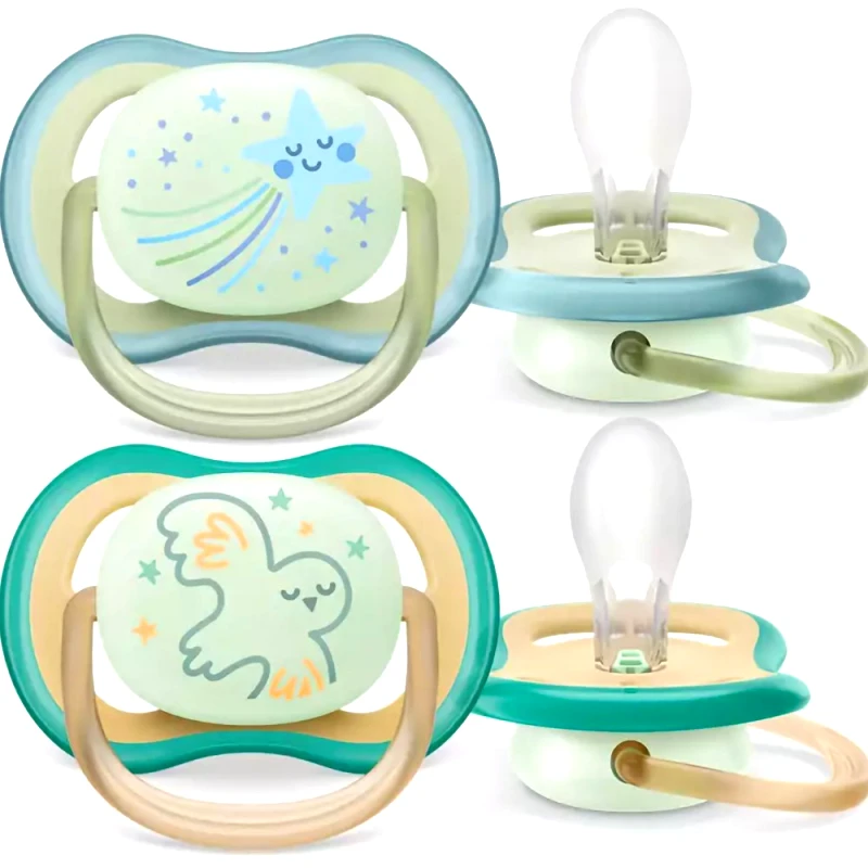 Philips Avent Philips Avent Ultra Air Nighttime Silicone Soother 0-6m Ανοιχτό Πράσινο - Μπεζ Ορθοδοντική Πιπίλα Σιλικόνης που Λάμπει στο Σκοτάδι 2 Τεμάχια, Κωδ SCF376/18