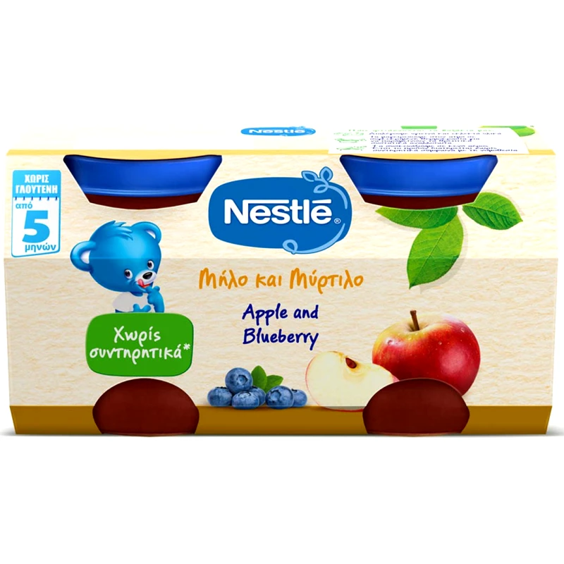 Nestle Nestle Apple & Blueberry Fruit Meal 5m+ Φρουτογεύμα με Μήλο & Μύρτιλο Μετά τον 5ο Μήνα Χωρίς Συντηρητικά 2x125g