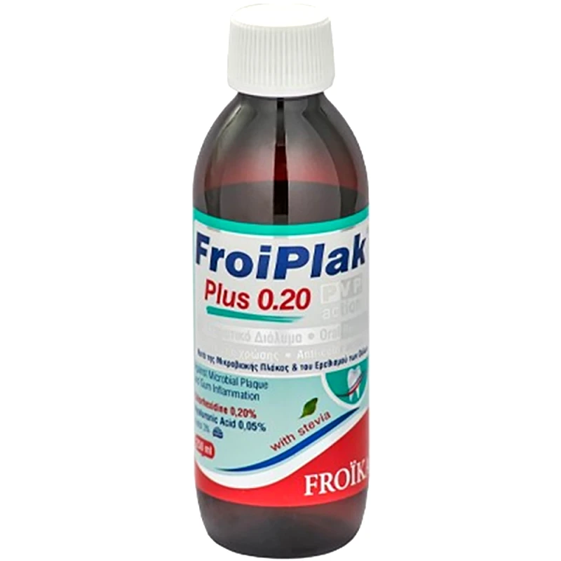 Froika Froika FroiPlac Plus 0,2 PVP Action Mouthwash Αντισηπτικό Στοματικό Διάλυμα Κατά της Χρώσης των Δοντιών, Κατά της Μικροβιακής Πλάκας & του Ερεθισμού των Ούλων 250ml