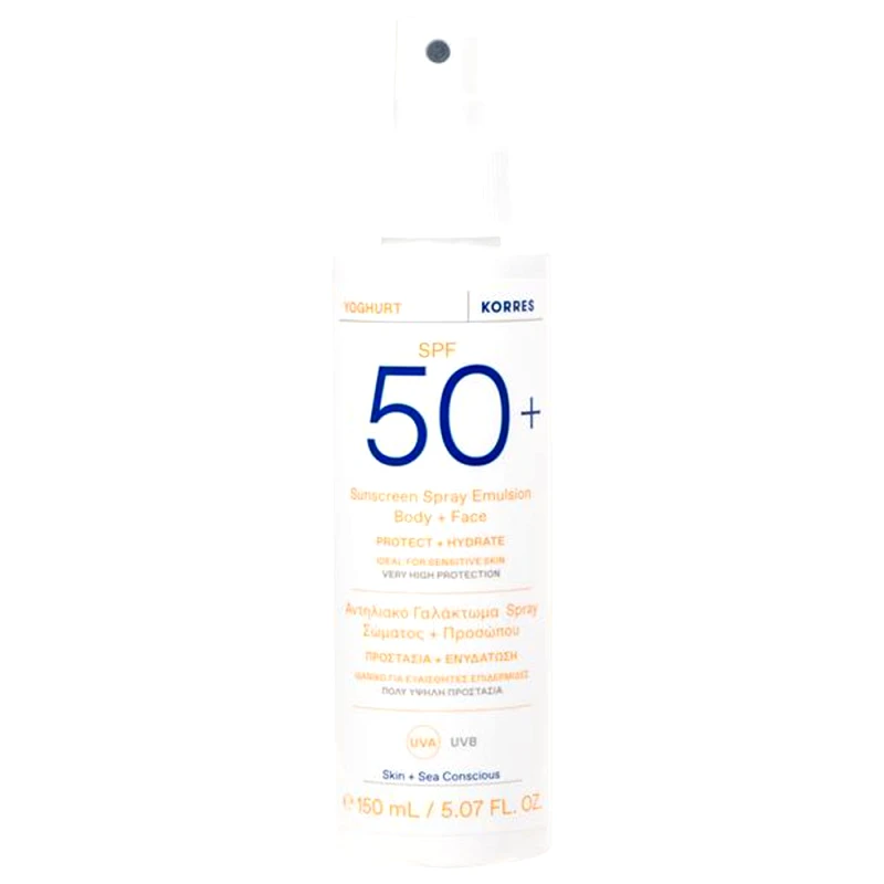 Korres Korres Yoghurt Emulsion Body & Face Protect & Hydrate Sunscreen Spray Spf50+, 150ml,Ενυδατικό Αντηλιακό Γαλάκτωμα Σπρέι Σώματος & Προσώπου Πολύ Υψηλής Προστασίας