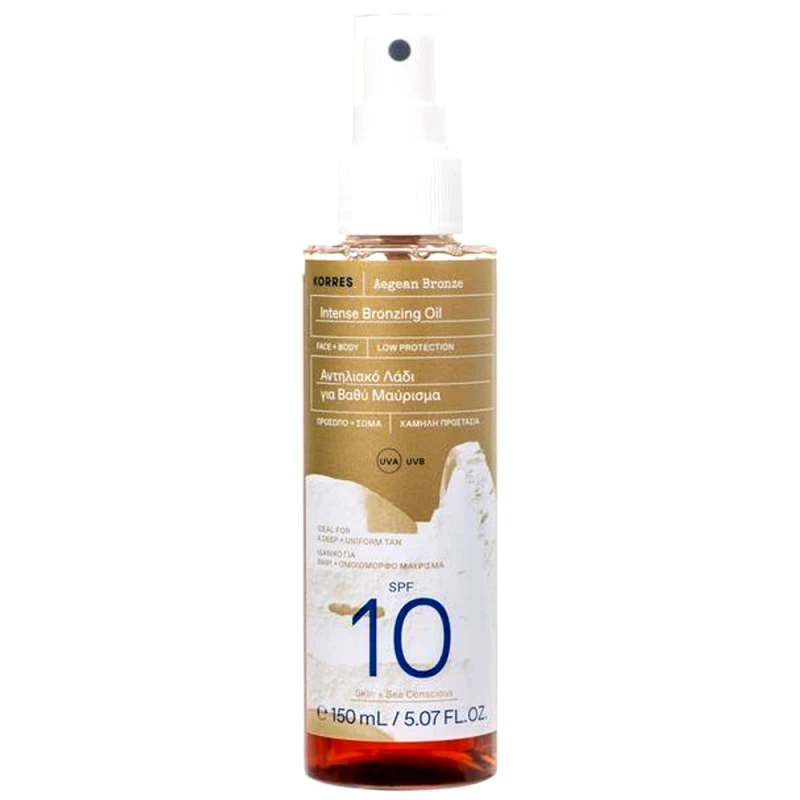 Korres Korres Aegean Bronze Intense Face & Body Bronzing Oil Spf10 Αντηλιακό Λάδι Χαμηλής Προστασίας για Βαθύ Μαύρισμα 150ml