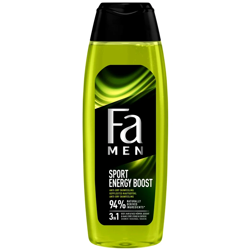 FA Fa Men Sport Energy Boost 3 in 1 Shower Gel Ανδρικό Αναζοωγονητικό Αφρόλουτρο για Σώμα, Μαλλιά & Πρόσωπο 750ml