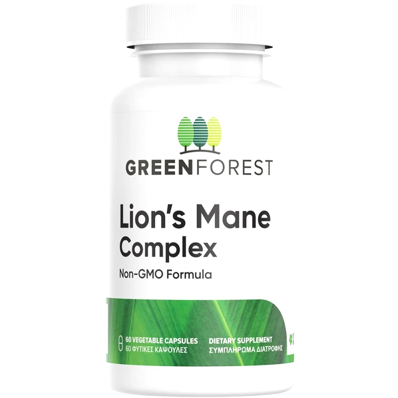 Green Forest Green Forest Vitamins Lion's Mane Complex Συμπλήρωμα Διατροφής Εκχυλίσματος Μανιταριών για Ενίσχυση Ανοσοποιητικού, Βελτίωση Μνήμης & Συγκέντρωσης με Αποτοξινωτικές Ιδιότητες 60veg.caps
